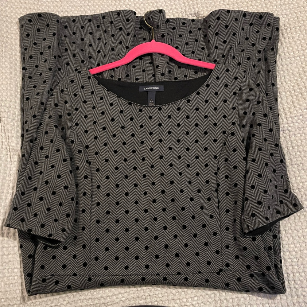 Lands' End Charcoal Dress with Black Dots